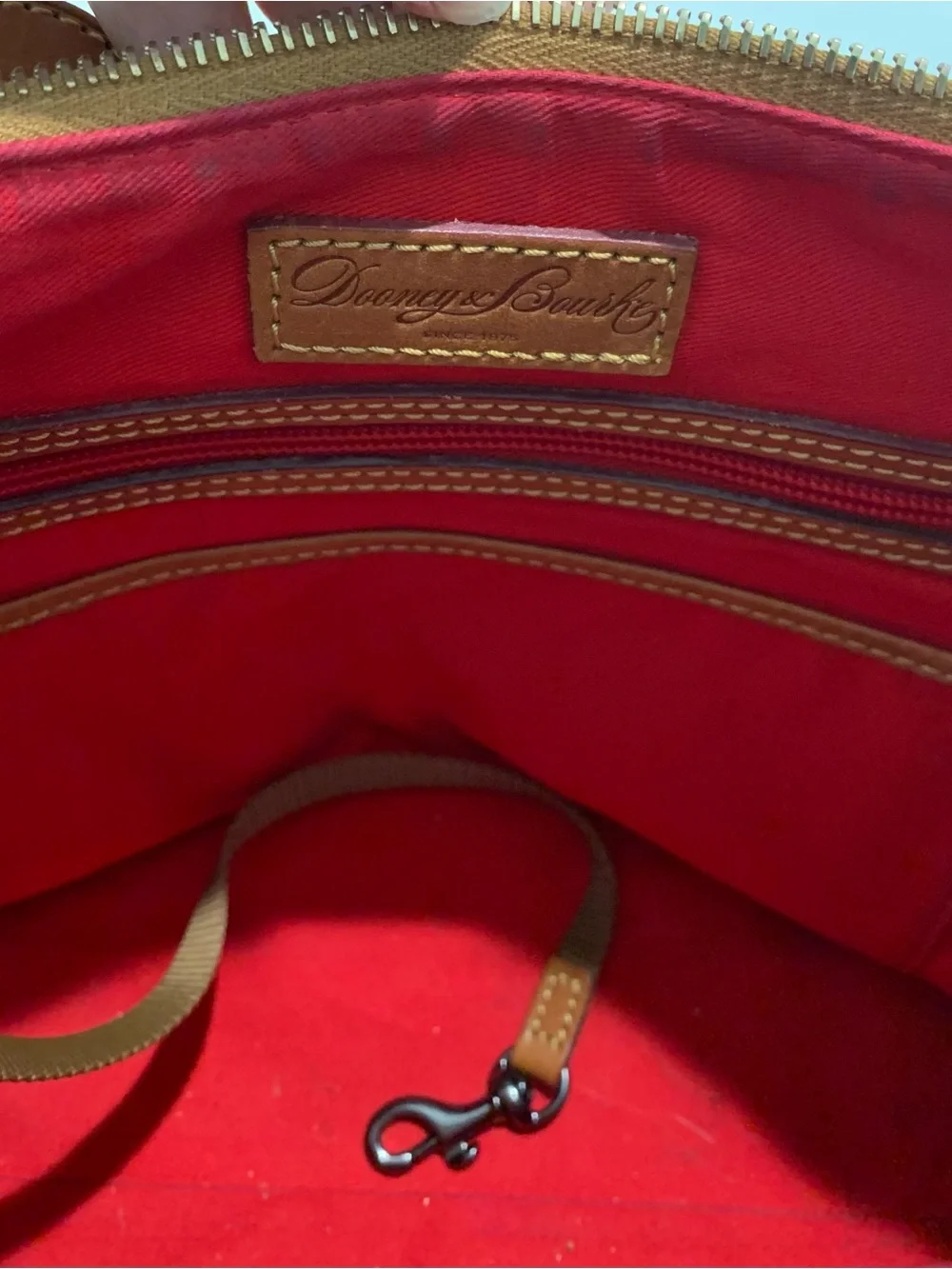 Dooney & Bourke Suede Leather Shoulder Hobo Bag, Brown Wine Slouch Tan Trim - Picture 9 of 14